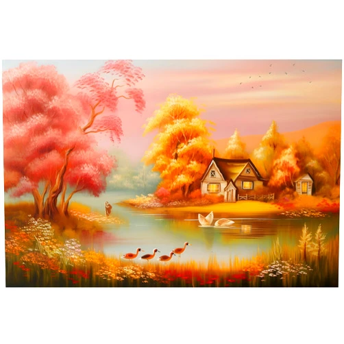 Afusvoe Diamond Painting Mountain Kit-Autumn Small Forest by The Lake Diamond Art Kit for Adults-Abstract Landscape Painting Diamond Round Gift-Wall Decoration (12x14inch)