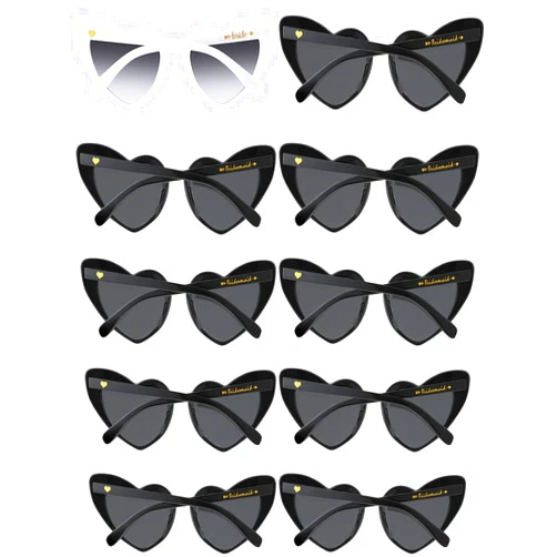 Weewooday 10 Pairs Heart Sunglasses Cat Eye Bachelorette Bridesmaid Sunglasses for Women Wedding Bachelorette Party Favors