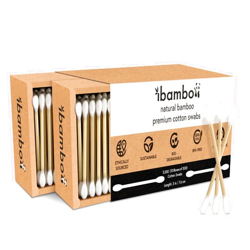 Ibambo 5000 Pack Bamboo Cotton Swabs - Double Tipped Cotton Buds for Ear Cleaning | Bamboo Swabs for Beauty, Personal Care, Arts & Crafts | Hypoallergenic & Ecofriendly, Suitable for All Ages and Pets