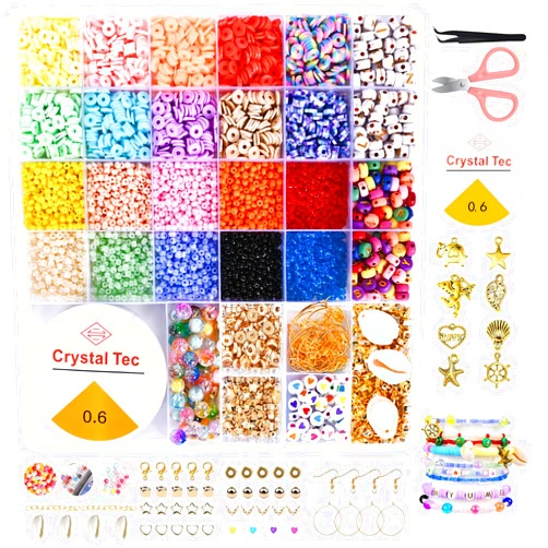 DXQZ Clay Beads Bracelet Making Kit 5550 Pcs Preppy Flat Polymer Heishi Beads Set, combined With 3mm Glass Seed Beads included Round Alphabet Beads,Gold Silver Spacer Beads Kit For Creative DIY Friendship
