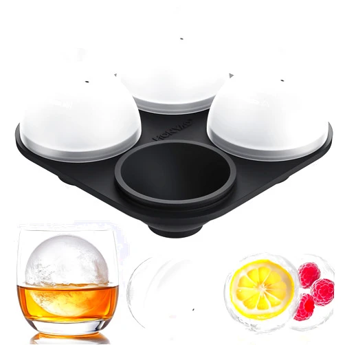 HONYAO Whiskey Ice Ball Mold, HONYAO Ice Ball Maker Mold 100% Silicone Round Sphere Ice Cube Tray with Clear Individual Lid, 2.4 Inch Large Spherical Ice Ball Molds for Cocktails Bourbon Rum - 4 Iceballs