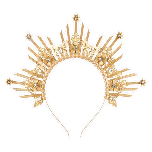 COSUCOS Butterfly Halo Crown Headpiece - Sunburst Gold Spiked Virgin Mary Headband Greek Goddess Headpiece with Zip Tie Crystal Gold Fantasy Crowns Wedding Cosplay Pageant Festival Costmue Renaissance