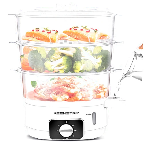 KEENSTAR 13.7QT Electric Food Steamer for Cooking, Vegetable Steamer with 3 Tiers BPA-Free Baskets, 800W Fast Simultaneous Cooking, 60-Minute Timer, Ideal for Veggies Seafood Rice