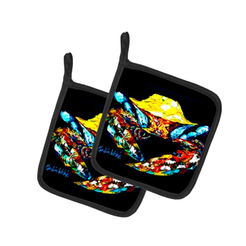 Caroline's Treasures MW1205PTHD Winner Winner Black Fiddler Crab Pair of Pot Holders Kitchen Heat Resistant Pot Holders Sets Oven Hot Pads for Cooking Baking BBQ, 7 1/2 x 7 1/2