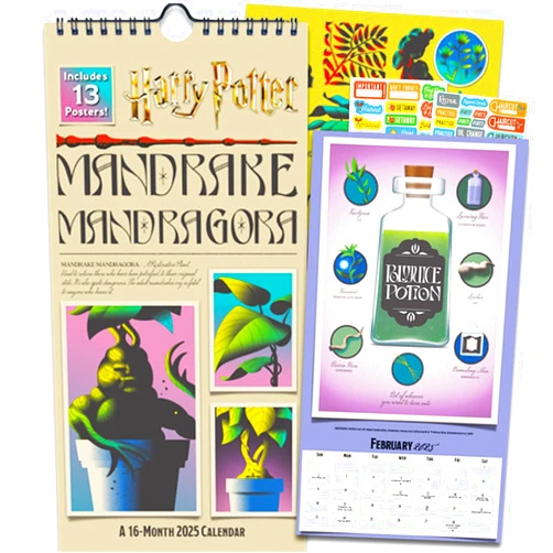 Harry Potter Calendar 2025 - Deluxe Wall Calendar Bundle with 100+ Calendar Stickers | Muggle Office Supplies