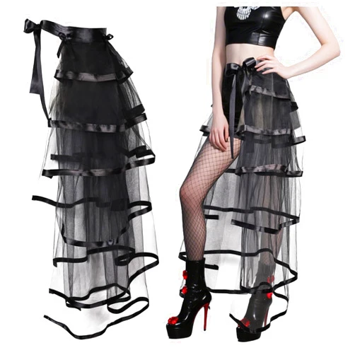 IHUFeather Victorian Steampunk Bustle Skirt Layered Tie on Belt Tulle Tutu Overskirt for Women