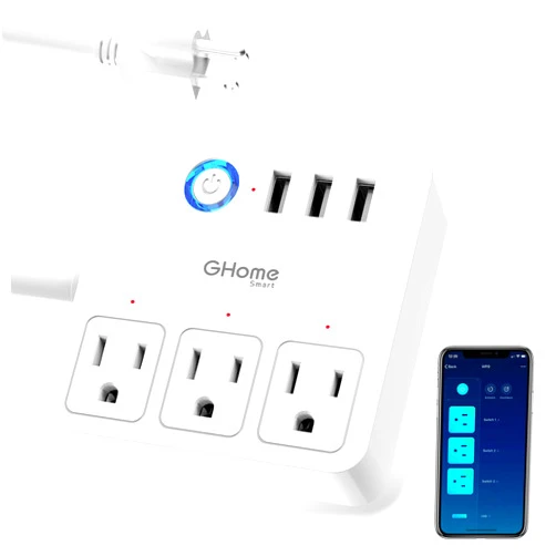 GHome Smart Power Strip, 3 USB Ports and 3 Individually Controlled Smart Outlets, WiFi Surge Protector Works with Alexa Google Home, Home Office Cruise Ship Travel Multi-Plug Extender Flat Plug, 10A