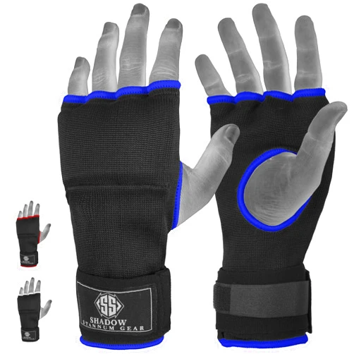 SHADOW STANNUM GEAR Half Finger Boxing Inner Gel Gloves for Punching 75cm Long Wrist Supports Straps - Padded Elasticated for Kickboxing MMA Martial Arts Muay Thai