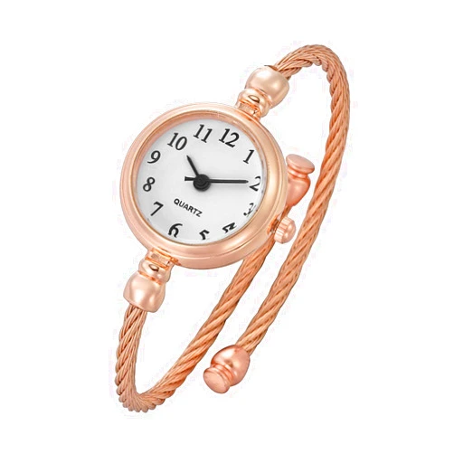 Top Plaza Womens Fashion Analog Quartz Bangle Cuff Wrist Bracelet Watch Elegant Stainless Steel Wire Band Arabic Numerals Dress Watches
