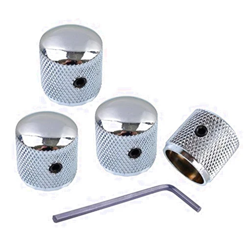 Bouti1583 Metal Volume Tone Dome Tone Guitar Speed Control Knobs with Allen Keys Screws Set for Fender Strat Telecaster Gibson Les Paul Electric Guitar or Bass, Chrome Pack of 4 Pcs