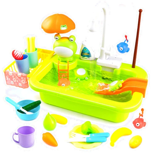 Aukful Play Sink with Running Water,Kids Sink Toy with Automatic Water Cycle System,Sink Fishing Game Toy with Food Kitchen Accessories,Kids Role Play Dress Up Dishwasher Toys for Boys and Girls Present