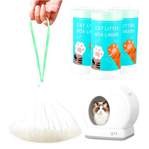 KropBom 60 Count Self-Cleaning Cat Litter Box Liners Bag Fit For MW-SC01/MW-SC02/MW-LR01, Drawstring Heavy Duty Cat Litter Receptacles Bags Compatible with Automatic Cat Litter Box-18