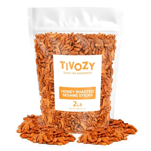 TIVOZY Sesame Sticks Snack, Honey Roast Flavor. Delicious and Fresh Local Honey Roasted Snacks with the Perfect Mix of Sweet and Salty Flavor for Midday Snacking, Office On-The-Go2 Pound.