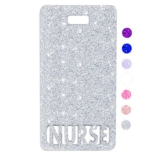 ENGRAVIFY Nurse Badge Buddy Vertical Cute Badge Buddies for Nurses Colorful and Glitter Acrylic Nurse Tag Perfect Size for Standard Nursing ID (Silver Glitter)