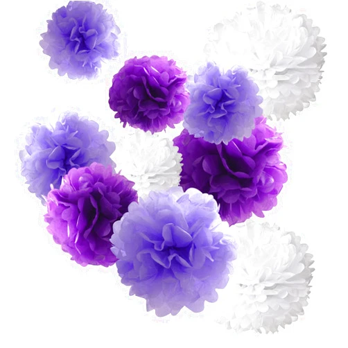 Hmxpls 18pcs Tissue Hanging Paper Pom-poms, Hmxpls Flower Ball Wedding Party Outdoor Decoration Premium Tissue Paper Pom Pom Flowers Craft Kit (Purple & White, 8
