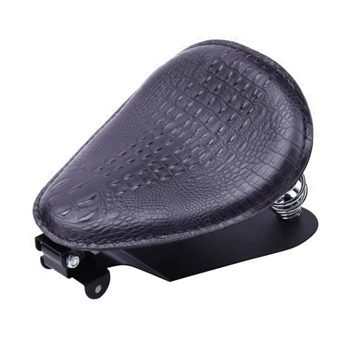 DREAMIZER Motorcycle Seat Cushion Driver Solo Seats with Spring Bracket PU Leather Compatible with Harley Honda Yamaha Kawasaki Sportster Iron 883 1200 Chopper Bobber Cafe Racer-Crocodile Style