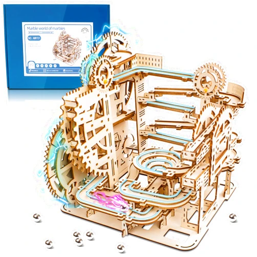 Hzwioe 3D Wooden Puzzles for Adults, Marble Run Model, Brain Teaser Wooden Puzzles Marble Track Building Set, Wooden Marble Spaceport Model Kits, Ideal Creative Gift for Adults/Teens
