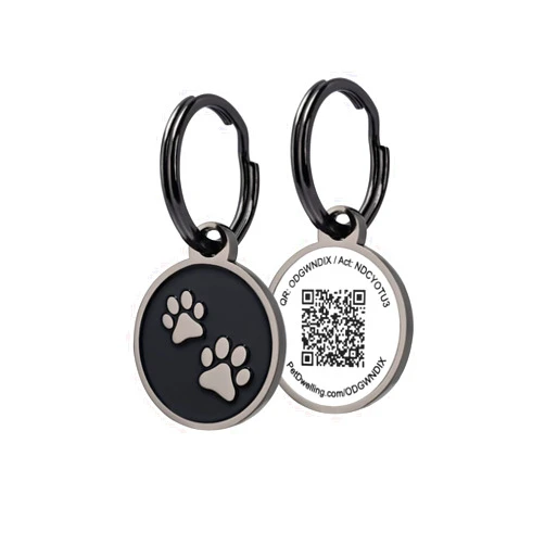 Pet Dwelling Advanced QR Code Pet ID Tags for Small to Medium Dogs and Cats: Instant Online Pet Profile Acess & Scan Location Email Alert (Lux Black)
