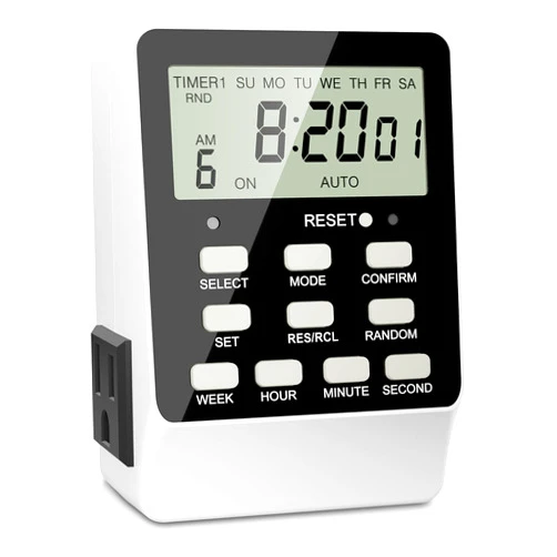 IFOJOY Timer Outlet, with 2 Independently-Controlled Outlets, 18 On/Off Program, 7-Day and 24-Hour Programmable Digital Timer for Electrical Outlets, Random and Daylight Savings,3 Prong, 15A/1800W