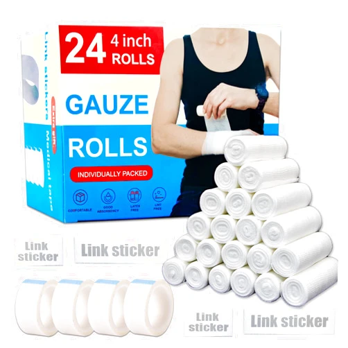 KIWAEZS 24 Pack Gauze Rolls Bandages 4 ” x 4.1 yd Premium Quality Lint and Latex-Free Conforming Stretch Designed for Wound Care for Wound Dressing Support(Ideal for Home and car First aid Kits)
