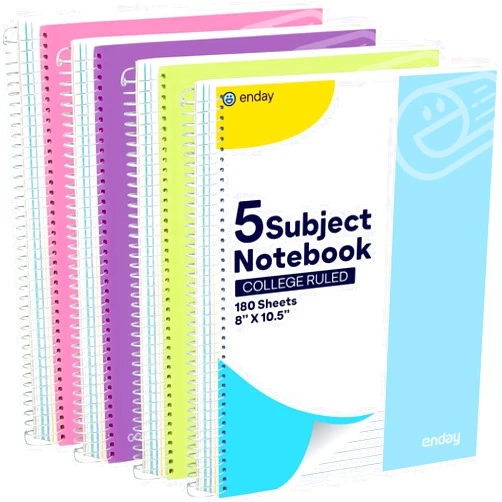 Emraw 5 Subject Notebook College Ruled Spiral White Paper 180 Sheets Perfect for Writing Sketching in class, Home, Office (Pack of 4)