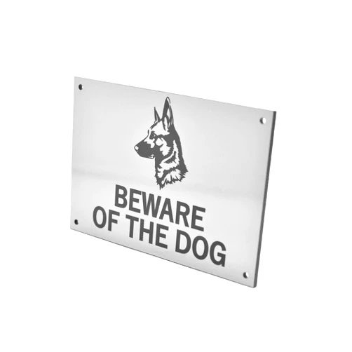 OriginDesigned Beware of the Dog Sign (German Shepherd) - Easy to See Warning, Indoor/Outdoor Notice, Deterrent Sign (Silver)