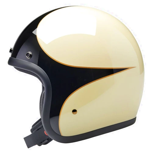 Biltwell Bonanza Gloss Vintage White Gloss Black Scallop Motorcycle Helmet DOT Approved
