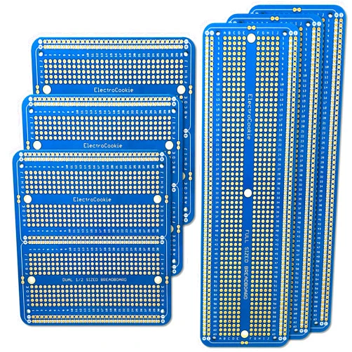 ElectroCookie Large PCB Prototype Board Kit Solderable Breadboards for Electronics Projects Compatible for DIY Arduino Soldering Projects, Gold-Plated (6 Multi-Pack, Blue)