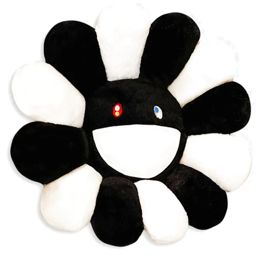 SNEPOO Smile Face Plush Rainbow Pillow, Sunflower Indie Decor Plush Pillow Soft & Comfortable Flower Floor Pillow for Home Reading Bed Room Decoration (40CM, Black and White)