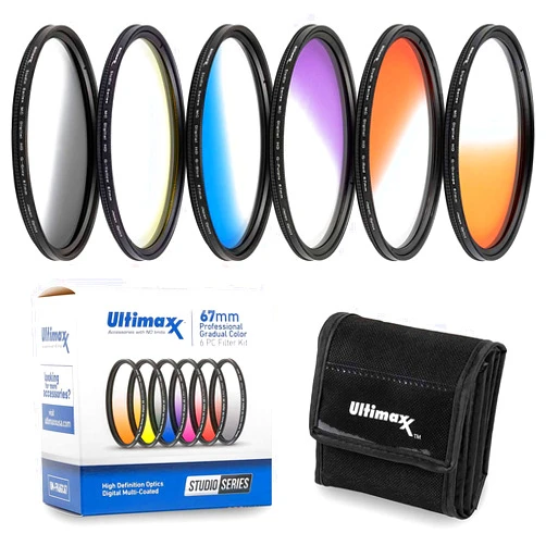 Ultimaxx 77MM Ultimaxx Professional Six Piece Gradual Color Filter Kit (Orange, Yellow, Blue, Purple, Red, Grey) for Camera Lens with 77MM Filter Thread and Protective Filter Pouch