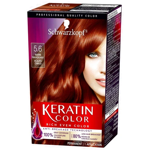 Schwarzkopf Keratin Color Permanent Hair Color Cream, 5.6 Warm Mahogany(Packaging May Vary)