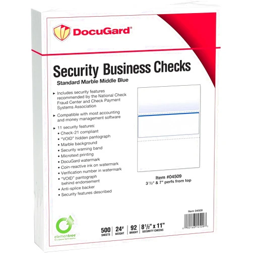 DocuGard Security Blue Marble Business Checks with 11 Features to Prevent Fraud