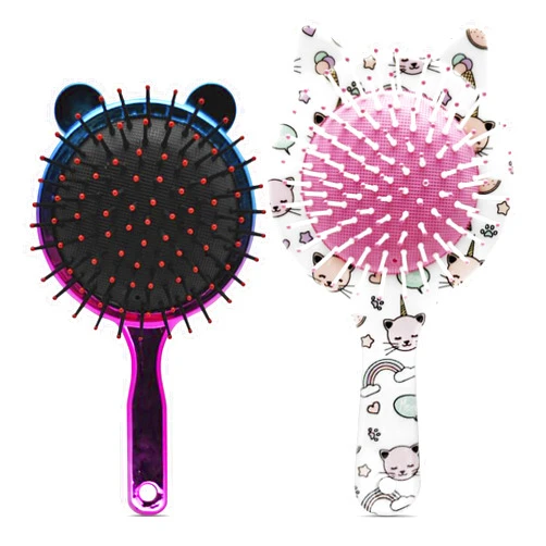 DIMROM Mini Detangler Brush Set of 2Pcs - Cute Hairbrush for Toddler Girls Brushes for Hair Brush Set for Teen Girls Air Cushion Comb Set for Girls with Cute Animal Print Cat Shapes - Little Girls Hair Brush
