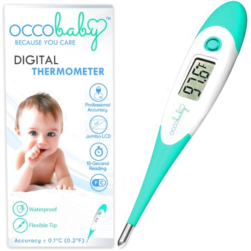 OCCObaby Clinical Digital Baby Thermometer - LCD, Flexible Tip, 10 Second Quick Accurate Fever Alarm Rectal Oral & Underarm Use - Waterproof Baby Thermometer for Infants & Toddlers
