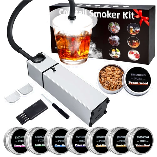 Pecrol Cocktail Smoker Kit Smoking Gun Old Fashioned Smoker Kit with 8 Flavors Wood Chips, Bourbon Whiskey Smoker Kit Portable Indoor Drink Smoker Infuser Kit for Food Birthday/Christmas for Men