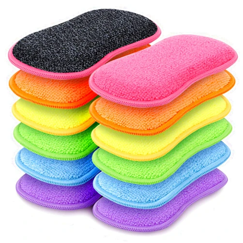 HOMEXCEL 12 Pack Multi-Purpose Scrub Sponges Kitchen, Dish Sponge, Non-Scratch Microfiber Sponge for Efficiently Cleaning Dishes, Pots, and Pans, and More (Multicolor)