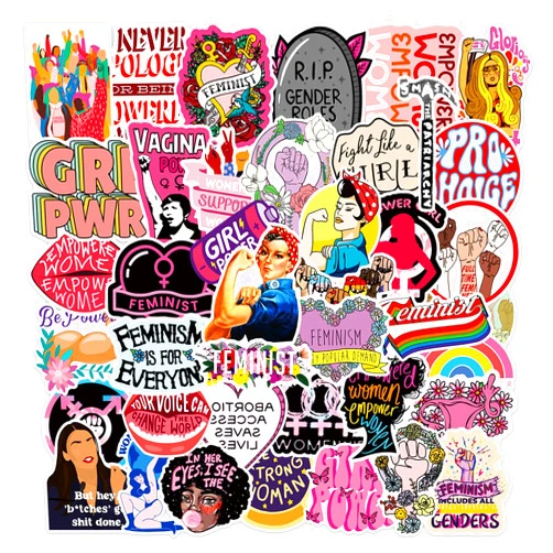 TWGOGOTIC 50Pcs Inspirational Feminist Stickers Women's Libbers Equal Rights for Fearless Female,Girl Power Stickers Liberal Feminism Stickers Water Bottle Waterproof Vinyl Laptop Luggage Stickers for Women