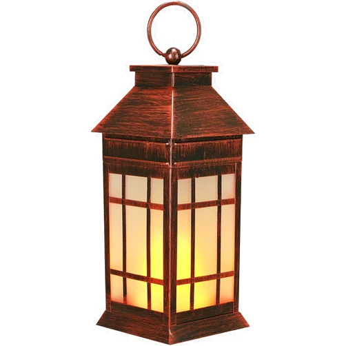 Anyperfect 16'' Glass Solar Lantern Outdoor Waterproof, Hanging Lanterns Solar with Flickering Flame Lights Decorative Metal Lantern for Patio Front Porch Garden Backyard Outside Table, Vintage Copper