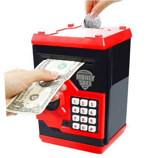 Cargooy Mini ATM Piggy Bank ATM Machine Best Gift for Kids,Electronic Code Piggy Bank Money Counter Safe Box Coin Bank for Boys Girls Password Lock Case (Red)