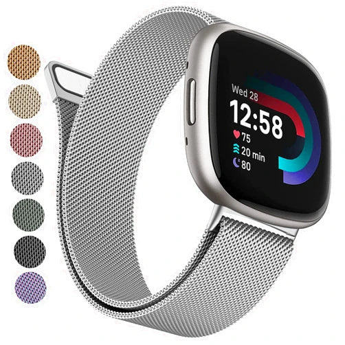 YILED Metal Bands Compatible with Fitbit Versa 3/Versa 4/Fitbit Sense/Sense 2 for Women Men, Stainless Steel Mesh Breathable Wristband Strap with Adjustable Magnet Lock