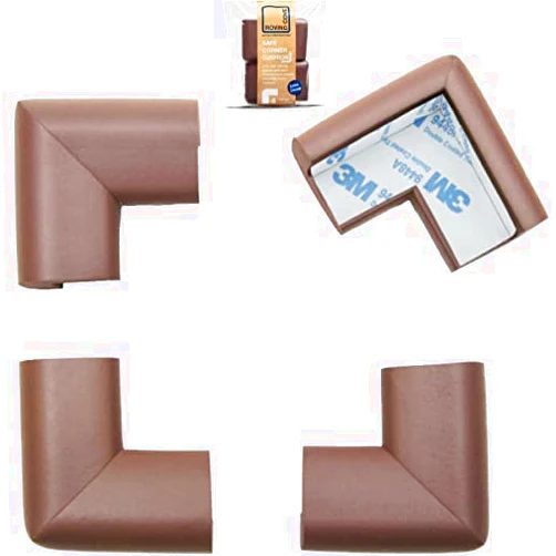 Roving Cove Corner Protector for Baby (4 Large Corners) - Hefty-Fit Heavy-Duty Soft Rubber Foam Furniture Corner Bumper Guards, 3M Adhesive Pre-Taped, Coffee Brown