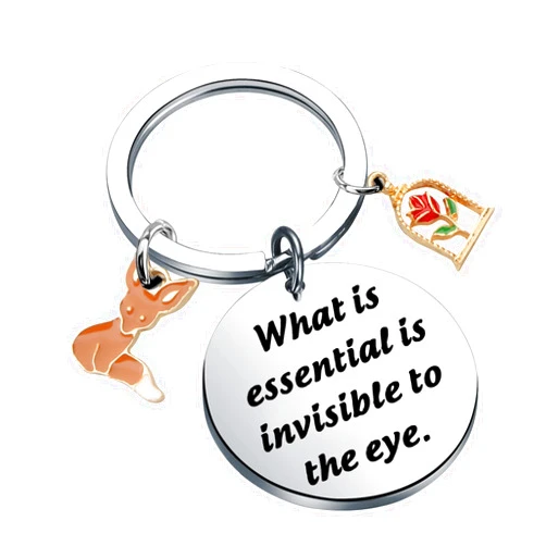 BAUNA Prince and Fox Keychain for Book Lover What Is Essential Is Invisible to The Eye Rose Charms