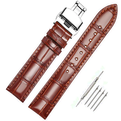 MoreanBelt Moran Quick Release Leather Watch Bands Deployment Butterfly Buckle 18mm 20mm 22mm 24mm Blue Black Brown Calfskin Replacement Watch Strap for Men & Women