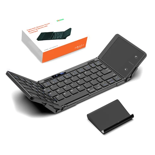 Eelexa Foldable Travel Keyboard: Wireless Portable Folding Keyboard with Touchpad,Lock Hinge Battery Level Display,Bluetooth Keyboard for ipad Tablet Laptop Windows Mac OS (Black-Tri-fold)