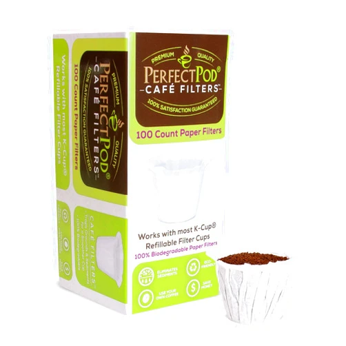PERFECT POD Cafe Filters Paper Liners for Reusable K Cup Coffee Pods by Perfect Pod - Fits All Brands, Compatible With All Refillable Capsules - Disposable Paper Filters (100-Ct)