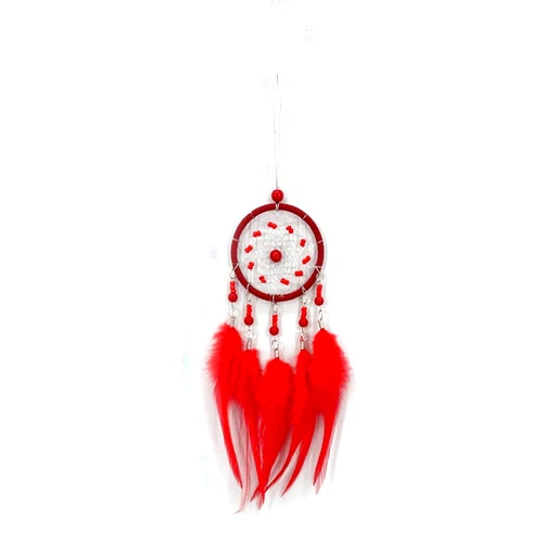 NingPower Small Dream Catcher for Car, Handmade Woven Red Feathers Dreamcatcher Car Rearview Mirror Hanging Pendant Bedroom Dormitory Room Wall Decor Art Ornament Craft