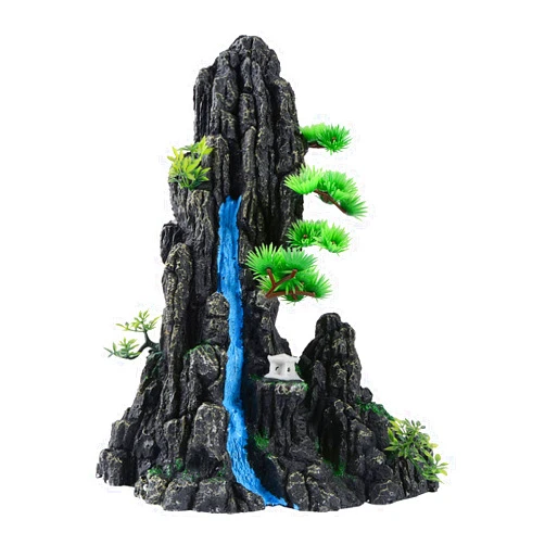 Mairuker Large and Tall Fish Tank Decorations Aquarium L9.84x W5.9x H12.99inch, Resin Mountain View Aquarium Decor, Rock Thematic Ornaments with Tree & House for Betta Cichlid Goldfish Shrimp Playing Hiding