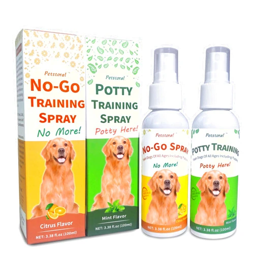 Petstoral Pet No-Go & Puppy Potty Training Spray - Pet Deterrent Spray for Stop Chewing, Pee Here Corrector Spray for Dogs and Cats, 3.38 Fl Oz/100ml Kit