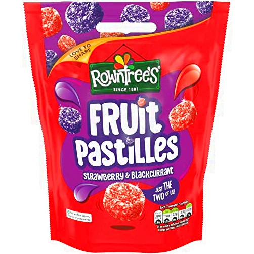 Rowntrees Fruit Pastilles Strawberry & Blackcurrant Sweets Original Rowntrees Fruit Pastilles Strawberry & Blackcurrant Sweets Bag Pouch Gummy Candy Imported From The UK England The Best Of British Gummy Candy