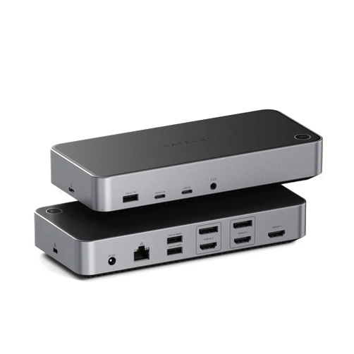 Satechi Triple 4K Docking Station, USB C Docking Station 14 in 1, with 100W PD, 2 DisplayPort, 3 HDMI, 4 USB C, USB-A, Gigabit Ethernet, and Audio Jack for MacBook, Windows